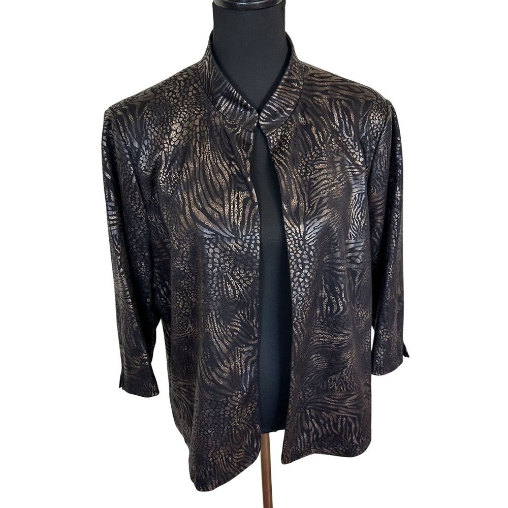 Bonworth Womens Black & Gold Animal Print Open Front Cardigan Jacket 1X